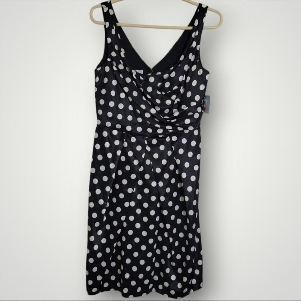 Suzi Chin for Maggy Boutique Dress Size 6 Black White Polka Dot Lined Gathered
